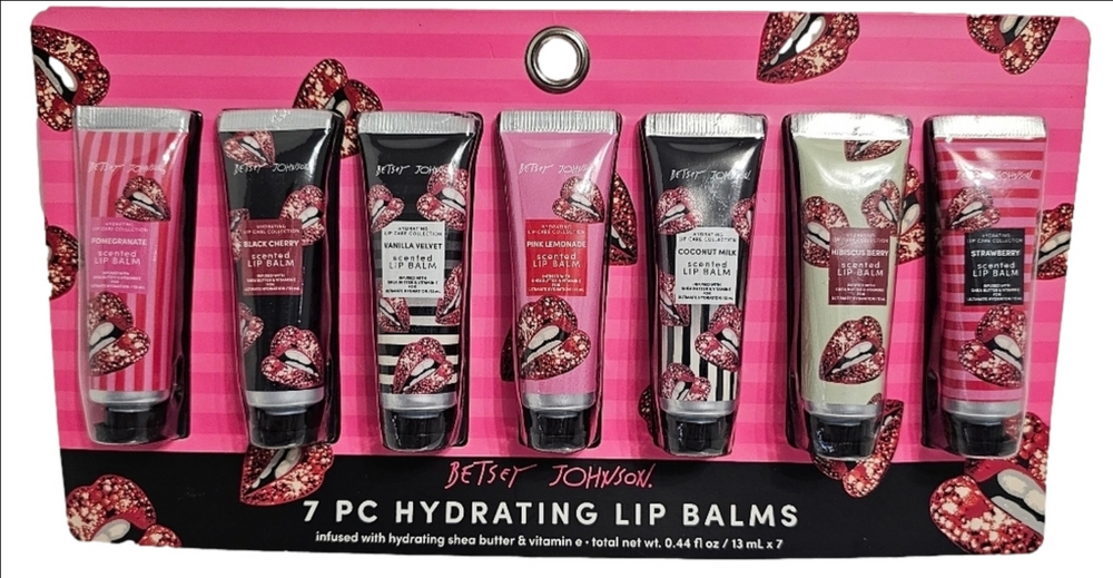 Betsey Johnson 7 Hydrating Lip Balms, Shea Butter, Vitamin E, Gift Giving! Cute!